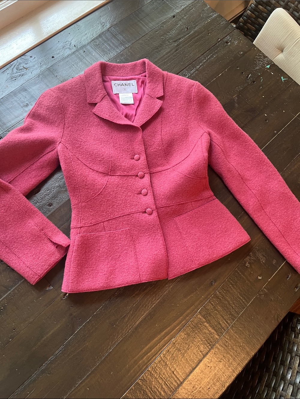 CHANEL Vintage Raspberry Pink Wool Blend Tailored Jacket Blazer - Picture 15 of 15